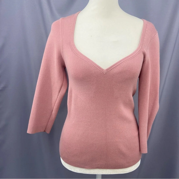 Maeve by Anthropologie Ribbed Sweetheart Sweater 3/4 Sleeve Pink Size Small - Picture 2 of 10
